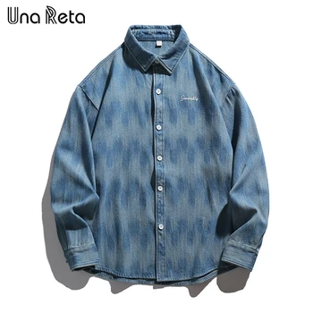 Мужская рубашка Una Reta, весна-осень, мужская одежда в стиле харадзюку, рубашка с длинным рукавом, уличная одежда, жаккардовые джинсовые рубашки для мужчин