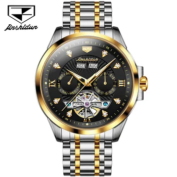Мужские автоматические механические часы JSDUN, водонепроницаемые наручные часы из нержавеющей стали, роскошные мужские часы с сапфировым зеркалом и скелетом