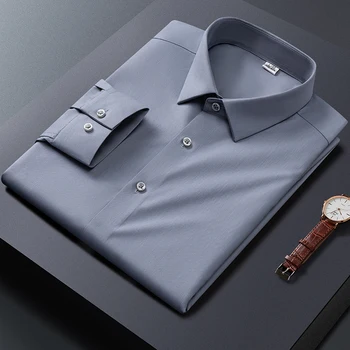 Мужские весенние рубашки высокого качества с длинным рукавом/Мужская модная деловая однотонная офисная рубашка/Мужская повседневная одежда M-5XL
