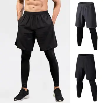 Мужские поддельные спортивные брюки из двух частей Для фитнес-тренировок, Быстросохнущие Узкие шорты, Брюки, короткие Тренировочные Леггинсы, Колготки, Тренировочные джоггеры