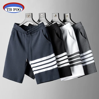 Мужские шорты TB FOG Thom в вафельную полоску, модная планка на шнурке, хлопковые брюки, летние спортивные повседневные брюки в четыре полосы длиной до колена