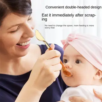 Мягкая силиконовая ложка для кормления ребенка, ложка карамельного цвета, детское питание, Детские ложки, посуда для кормления, столовые приборы