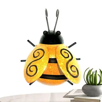 Настенное искусство Пчела 3D Жук Металлические настенные художественные украшения Прочные Непромокаемые Яркие Садовые украшения для гостиной Цветочный горшок на стене спальни