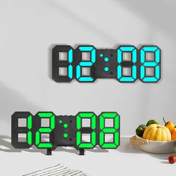 Настенный декор с 3D светодиодными цифровыми часами, светящийся ночной режим, 3 будильника, электронные настольные часы, время, температура, настенные часы для гостиной