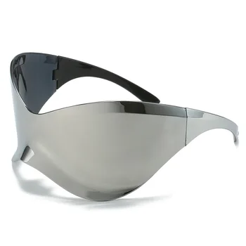 Негабаритные солнцезащитные очки в стиле панк-Гоггл для женщин One Piece Punk Y2k Silver Спортивные солнцезащитные очки Goggle для мужчин 2000-х годов, Брендовые дизайнерские очки 