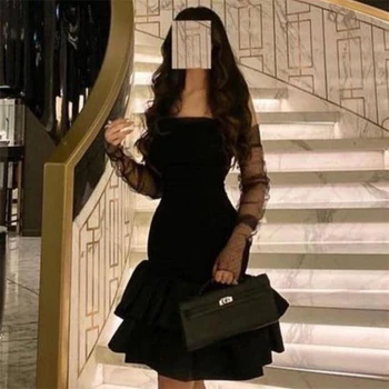 Нерсесян Черное коктейльное платье без бретелек длиной до колен с многоуровневым рисунком, короткие вечерние платья для выпускного вечера, плиссированные платья для выпускного вечера