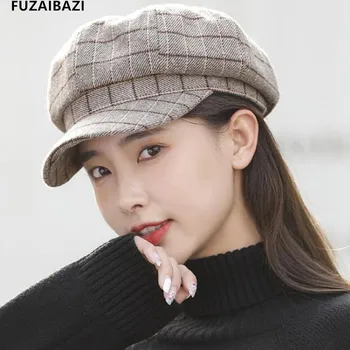Новая осенне-зимняя Затеняющая Восьмиугольная шляпа, Студенческие женские Береты, Модные Простые Повседневные шляпы для газетчиков, Casquette
