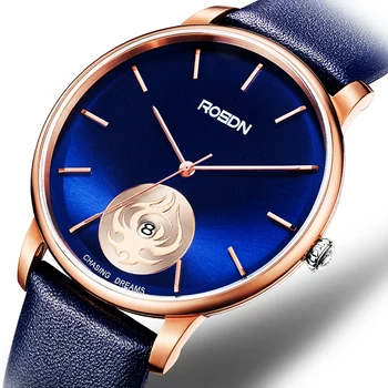 Новые 6-миллиметровые ультратонкие часы для пары роскошного бренда ROSDN, Япония, MIYOTA, кварцевые Кожаные 50-метровые водонепроницаемые мужские часы с автоматической датой R3601M