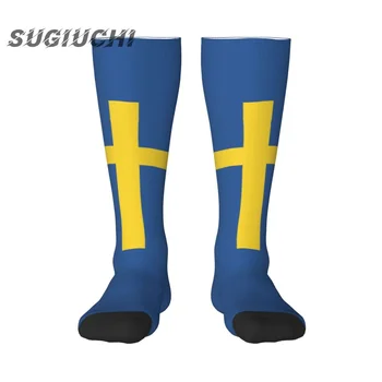Носки с 3D принтом из полиэстера с флагом Швеции Для мужчин и женщин Повседневные Высококачественные носки Kawaii Уличные Носки для скейтборда