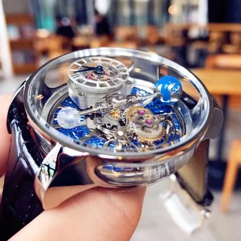 Ограниченная серия кожаных часов celestial body l Tourbillon, водонепроницаемые темные часы для отдыха, многофункциональные вращающиеся мужские часы