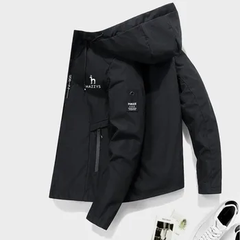 Осень 2023 года, мужская куртка с вышивкой логотипа HAZZYS, ветровка, пальто с капюшоном, повседневная куртка, модная куртка-бомбер для приключений на открытом воздухе