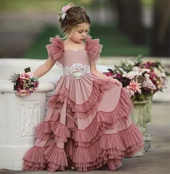 Платье с цветочным узором для девочек на свадьбу, платья для первого причастия, длина до пола, детские платья для выпускного вечера