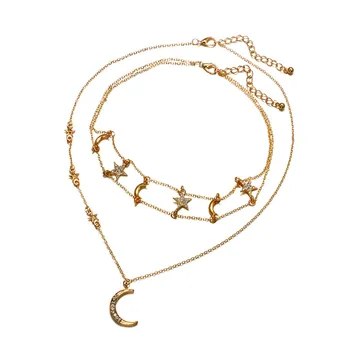 Подвесное ожерелье, цепочка, Многослойная Луна, Необычные женские ожерелья, подвески