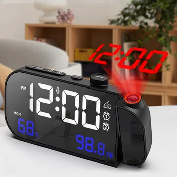 Проекционный цифровой будильник, светодиодный дисплей с управлением звуком, FM-радио, USB-зарядное устройство, отображение температуры и влажности