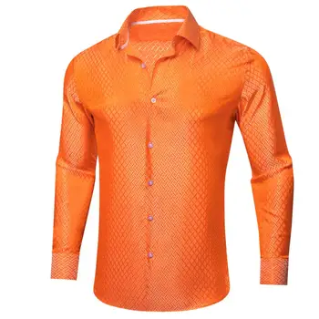 Роскошные шелковые рубашки для мужчин, атласные Оранжевые однотонные мужские блузки с длинным рукавом, повседневные вечерние топы, дышащие Barry Wang
