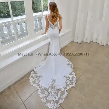 Сексуальное свадебное платье Русалки с кружевным шлейфом, платья невесты на тонких бретельках, свадебное платье с V-образным вырезом, сшитое на заказ Vestidos De Novia