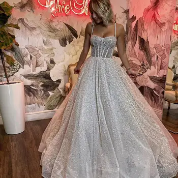 Спагетти-ремень, Блестящие пайетки, бусины, свадебные платья трапециевидной формы со стреловидным шлейфом, винтажное свадебное платье Vestido De Festa