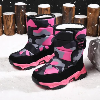 Тканевая нескользящая обувь для девочек, зимние ботинки на резиновой подошве, модные теплые уличные ботинки 2023 года, зимняя детская обувь, плюшевая водонепроницаемая