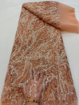 Французское кружево Африканские ткани С последовательностью для свадьбы В Дубае, блестящие хрустальные бусины ручной работы, роскошный тюль из бисера в Нигерийском стиле