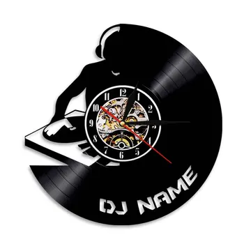 Часы для виниловой пластинки DJ, современные настенные часы на заказ, Персонализированное имя DJ на часах, настенное искусство DJ, Старинные часы, подарок любителям музыки