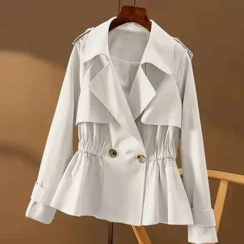 Офисные женские пальто в корейском стиле, однотонные пальто с широким подолом, новые модные повседневные куртки в складку в стиле пэчворк с длинными рукавами